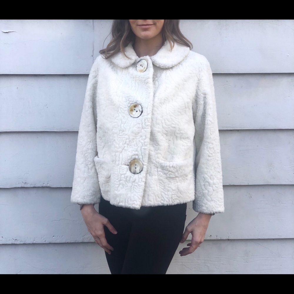 White Vintage 50s Carpet Teddy Swing Coat S M Doen